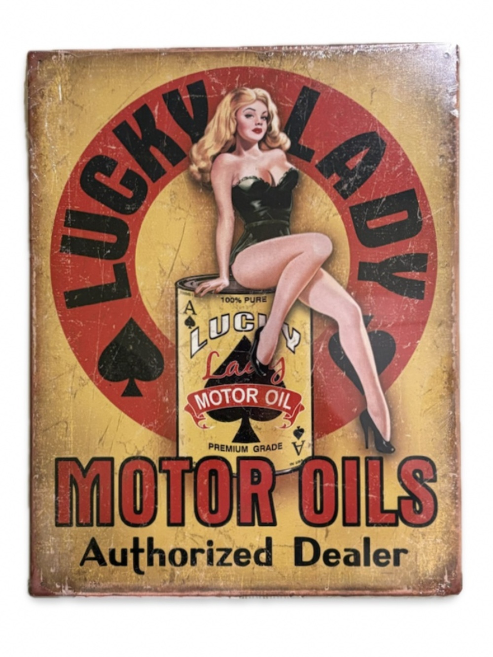 Retro Lucky Lady Sexy Pinup Medal Tin Sign - NWOT
